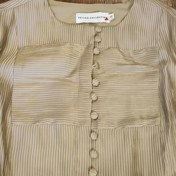 Veiled Collection Two Tone Tan Gold Stripe A Line Dress WWW - Picture 2 of 7